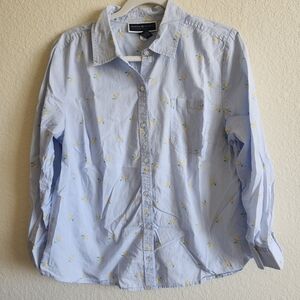 Karen Scott Light Blue Floral Button Down Shirt